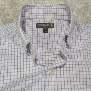 Peter Millar White Shirt with Lavender Windowpane Check